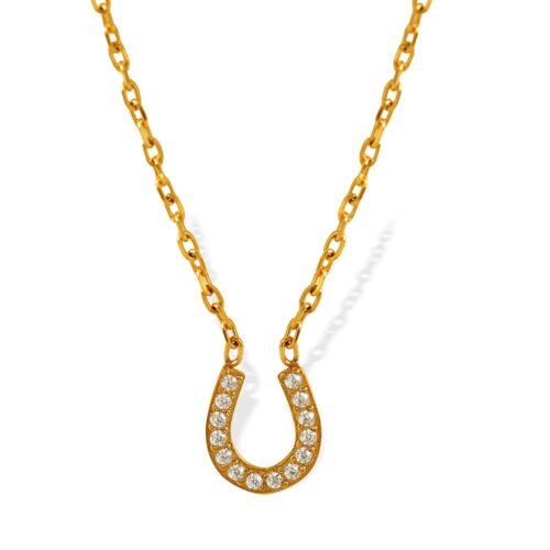 Pavé Horseshoe Pendant Necklace product image 5 Gold-tone pavé horseshoe pendant necklace on a clean white background
