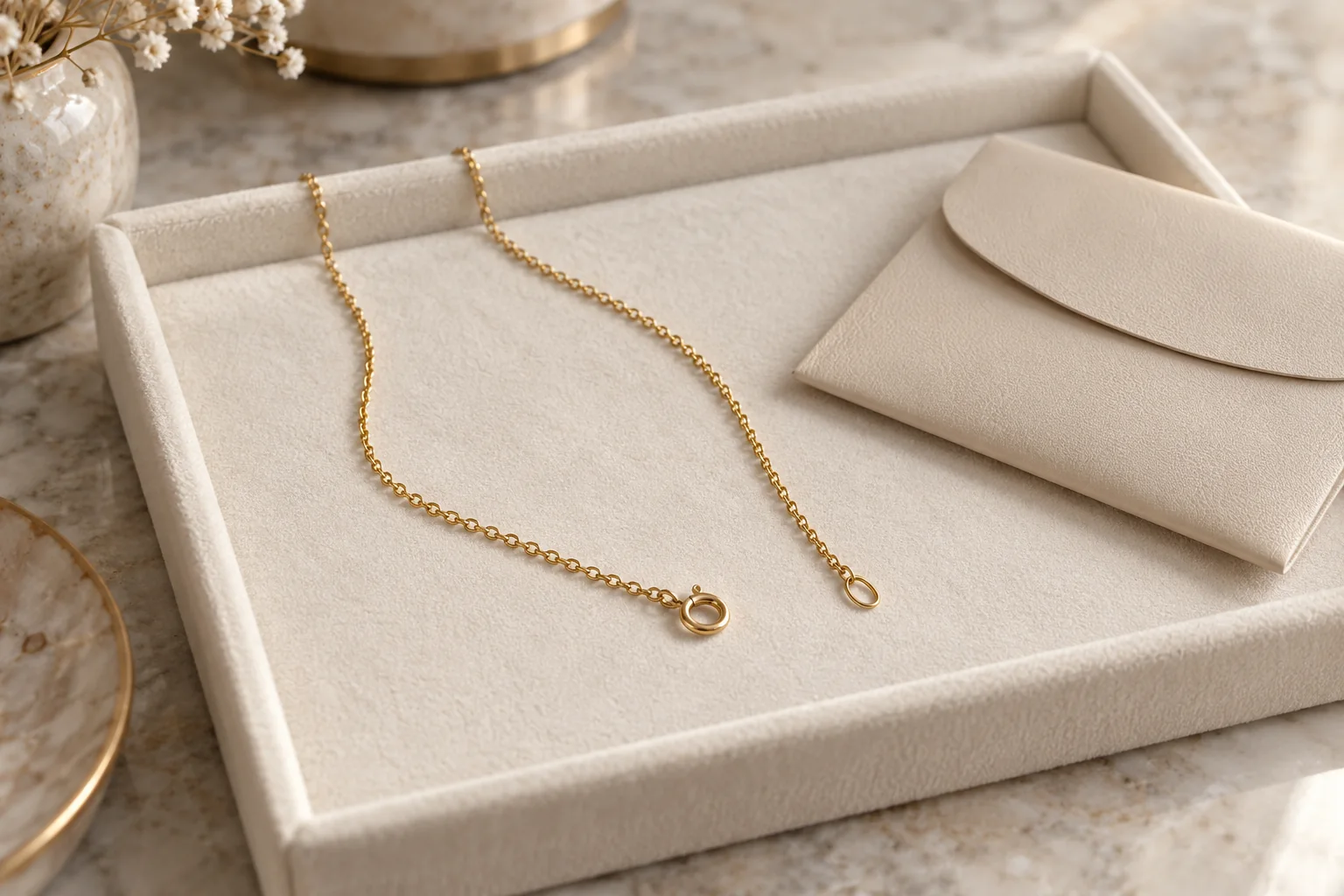 AI illustration of separated necklace ends kept safely on a padded tray