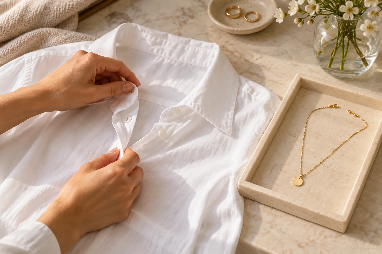 AI illustration of an open shirt collar beside a separate pendant necklace