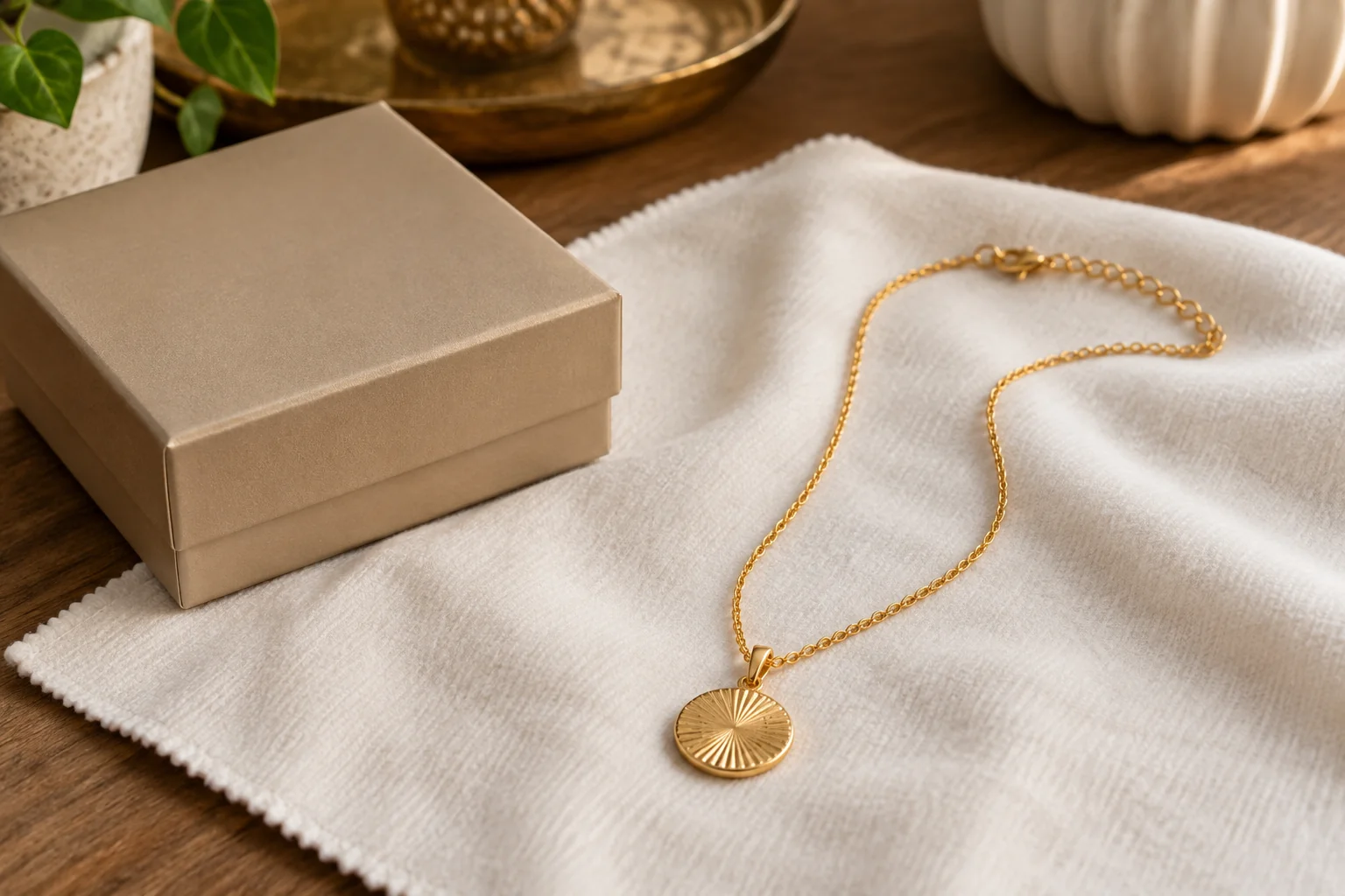 Generic jewelry stored beside a soft dry cloth