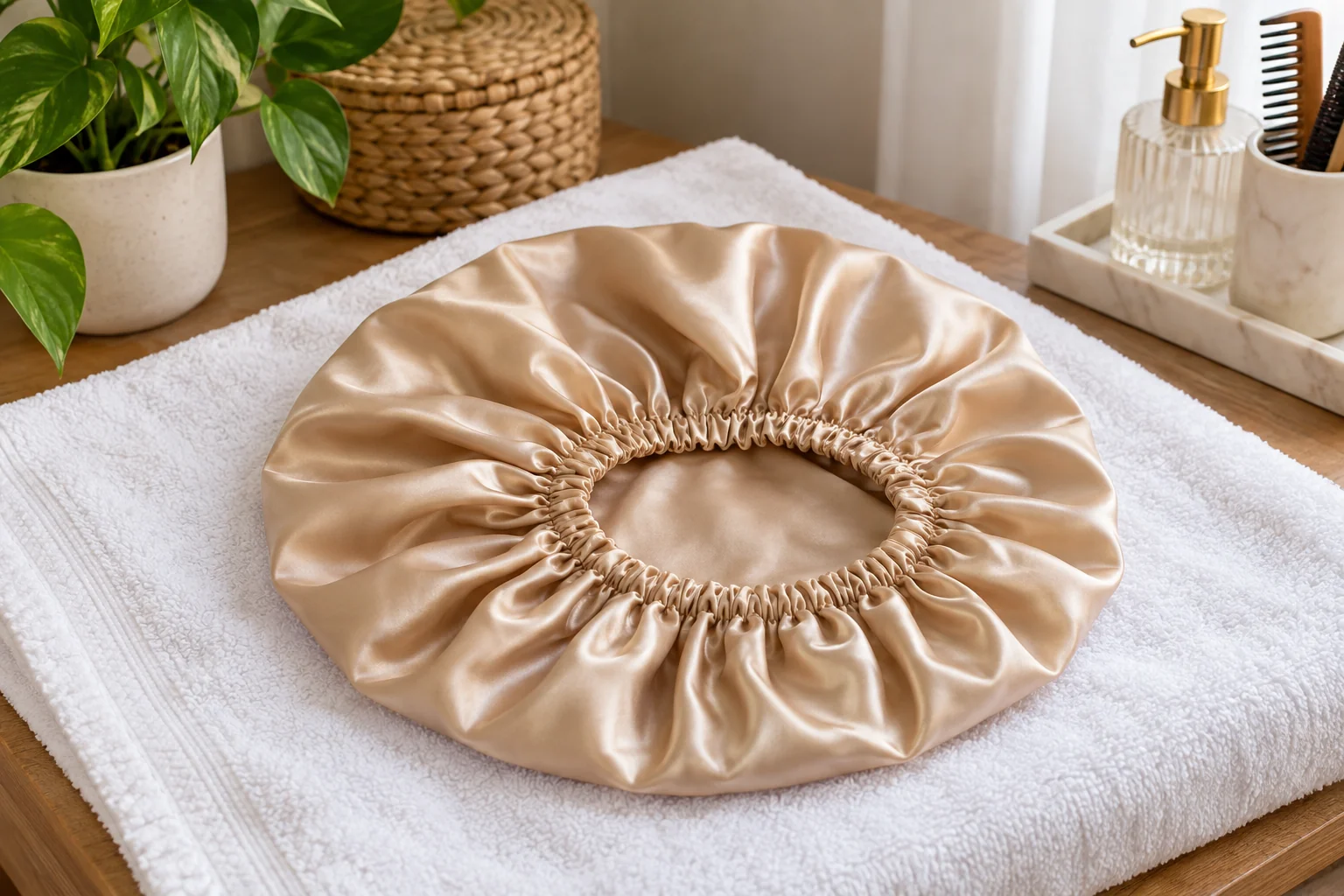A generic bonnet supported on a clean drying towel