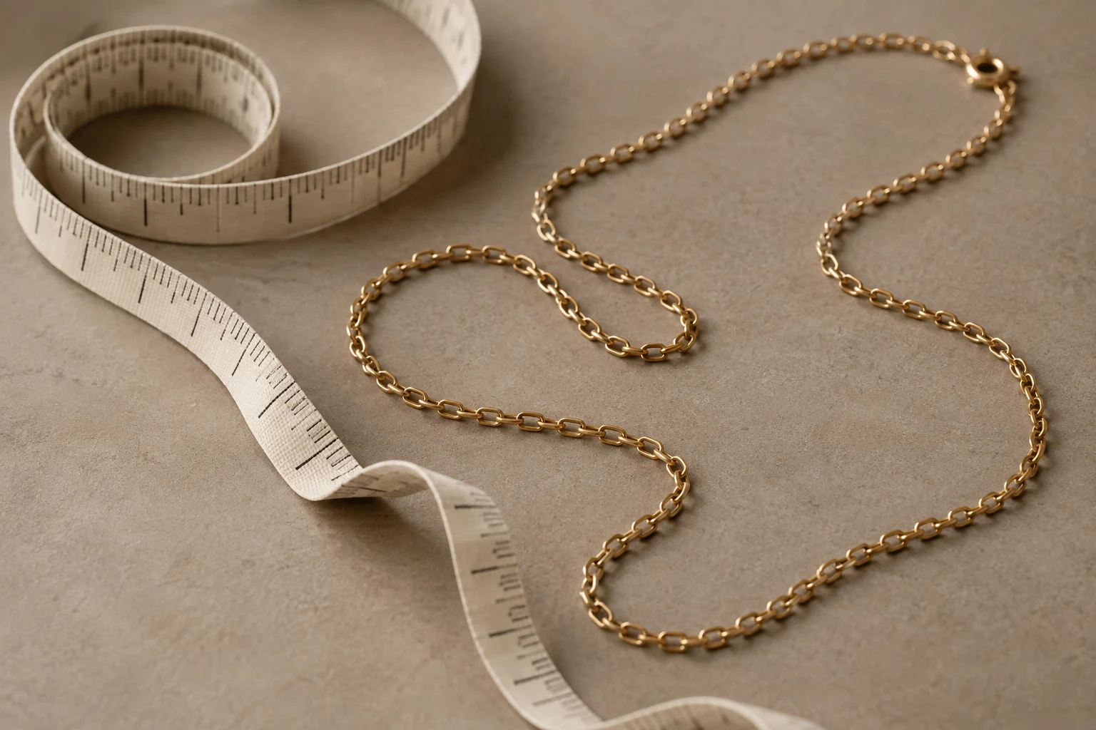 A generic chain beside a loose measuring tape