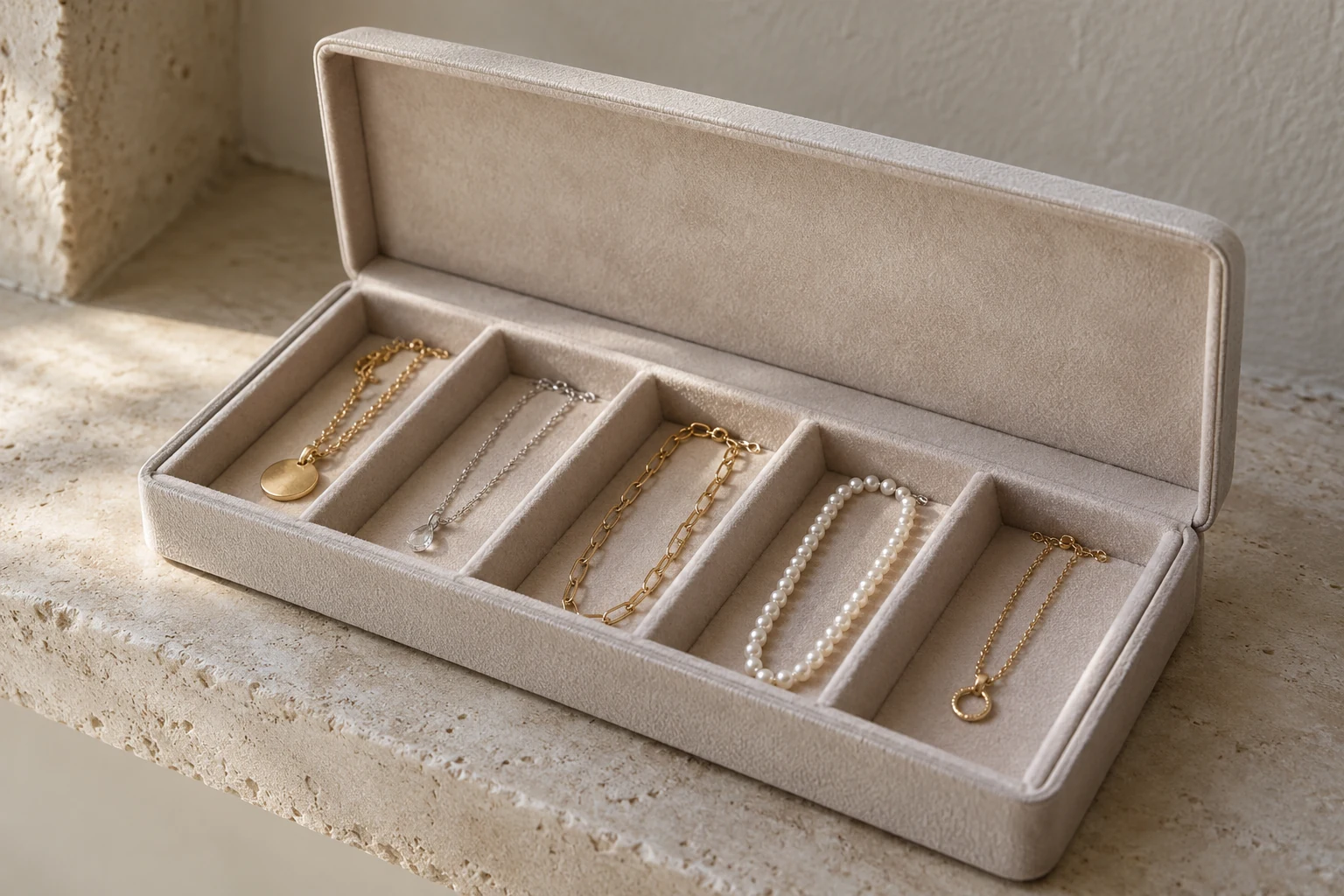 Generic necklaces stored separately in a padded case